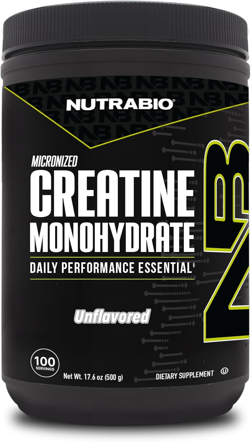 پودر کراتین مونوهیدرات NutraBio – 500 گرم، بدون طعم، میکرونیزه