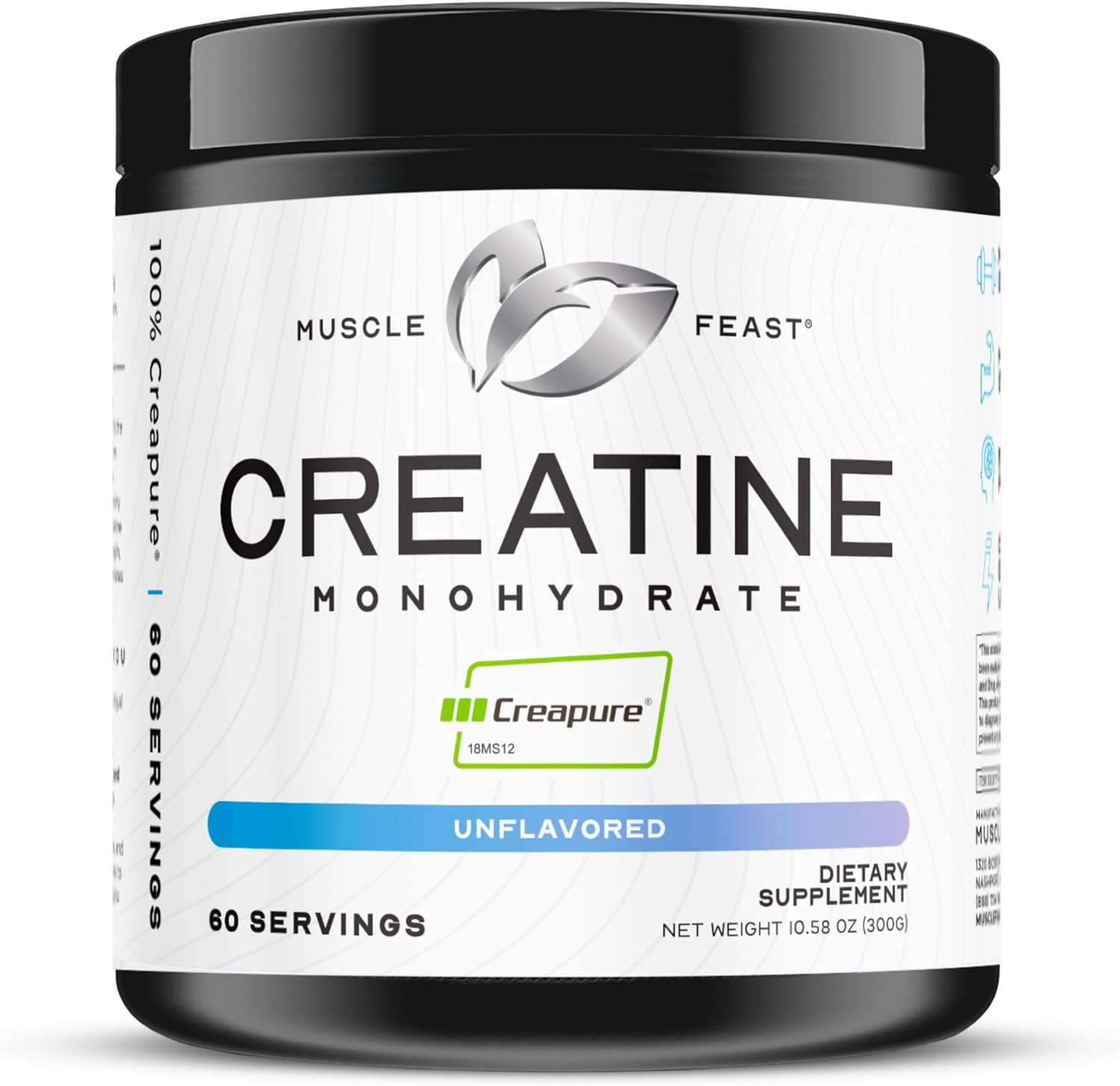 پودر گینر Muscle Feast Creapure – 300 گرم، بدون طعم، وگان