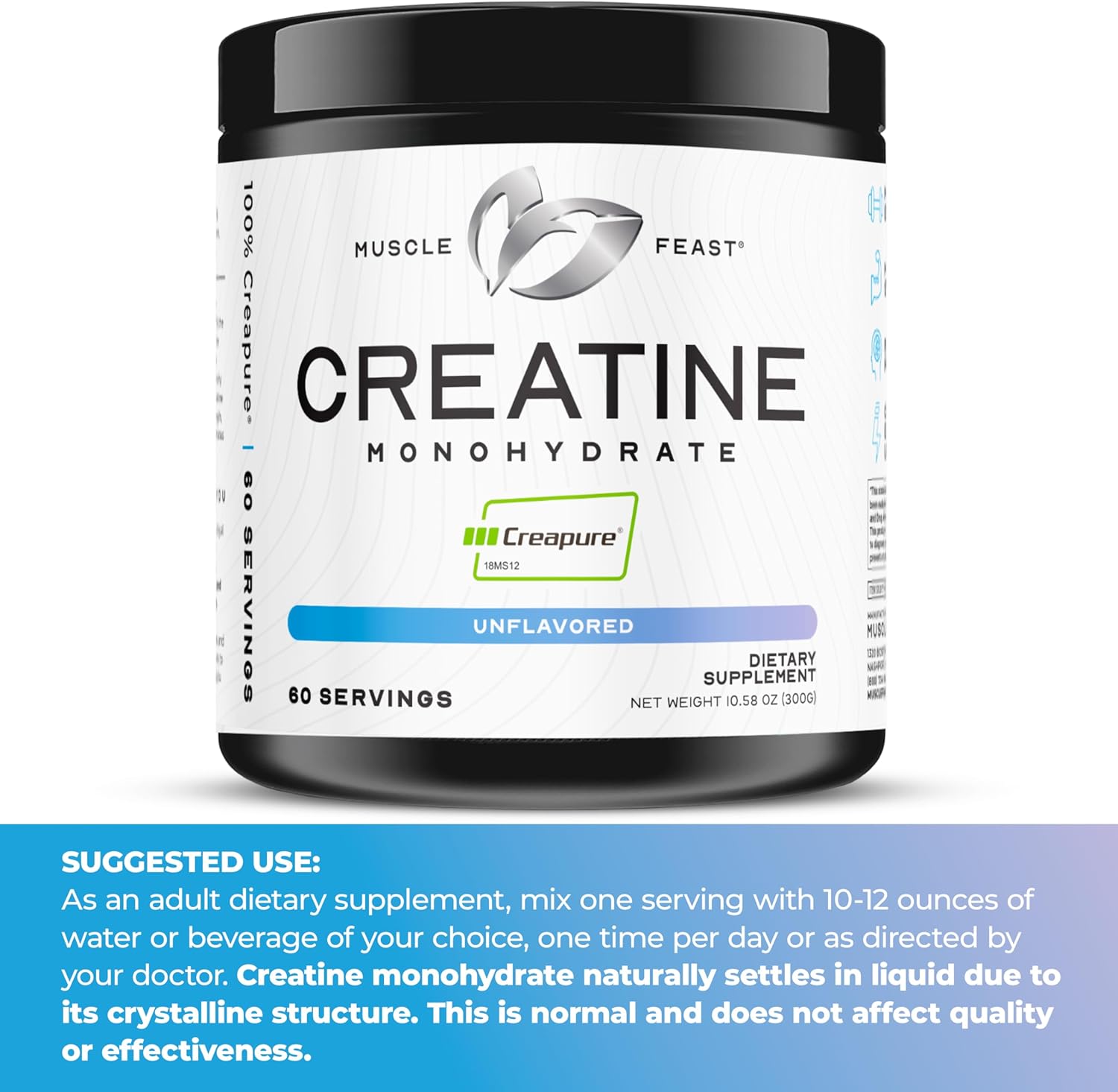 پودر گینر Muscle Feast Creapure – 300 گرم، بدون طعم، وگان