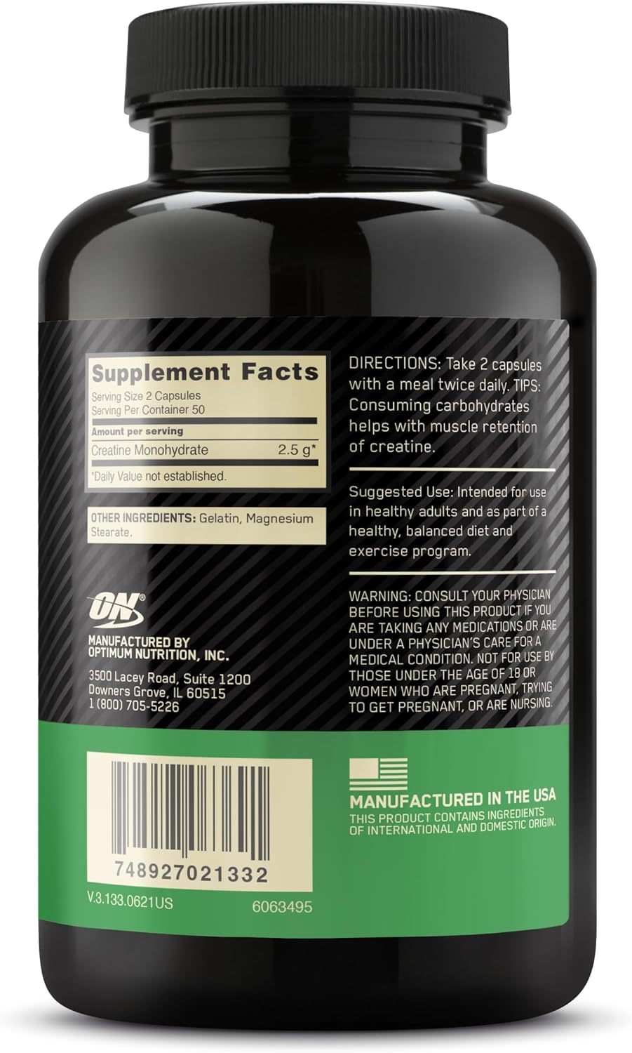 کپسول کراتین مونوهیدرات Optimum Nutrition – 100 کپسول، میکرونیزه