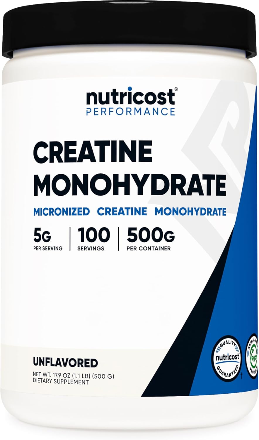 پودر کراتین مونوهیدرات Nutricost – 5 گرم، 100 وعده، میکرونیزه