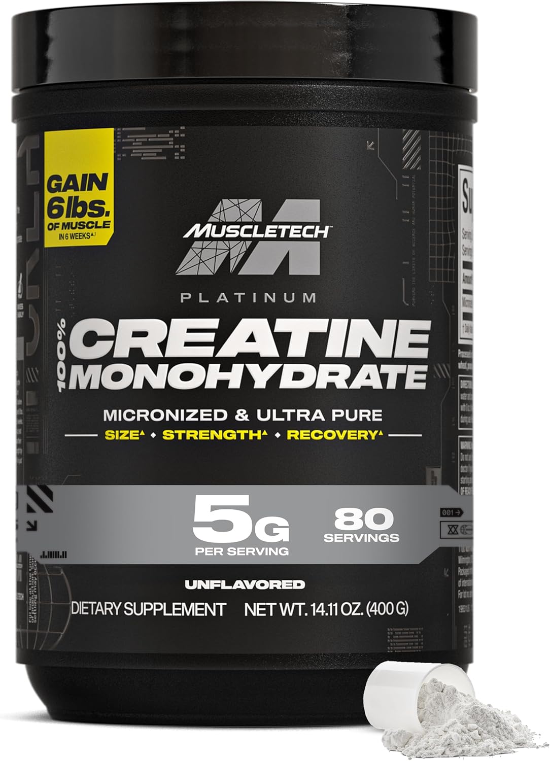 پودر کراتین مونوهیدرات Muscletech Platinum – 400 گرم، 80 وعده، بدون طعم