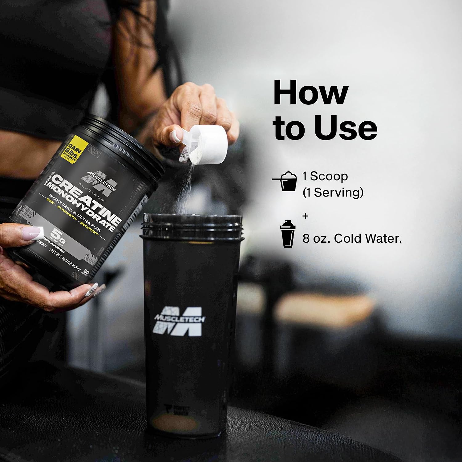 پودر کراتین مونوهیدرات Muscletech Platinum – 400 گرم، 80 وعده، بدون طعم