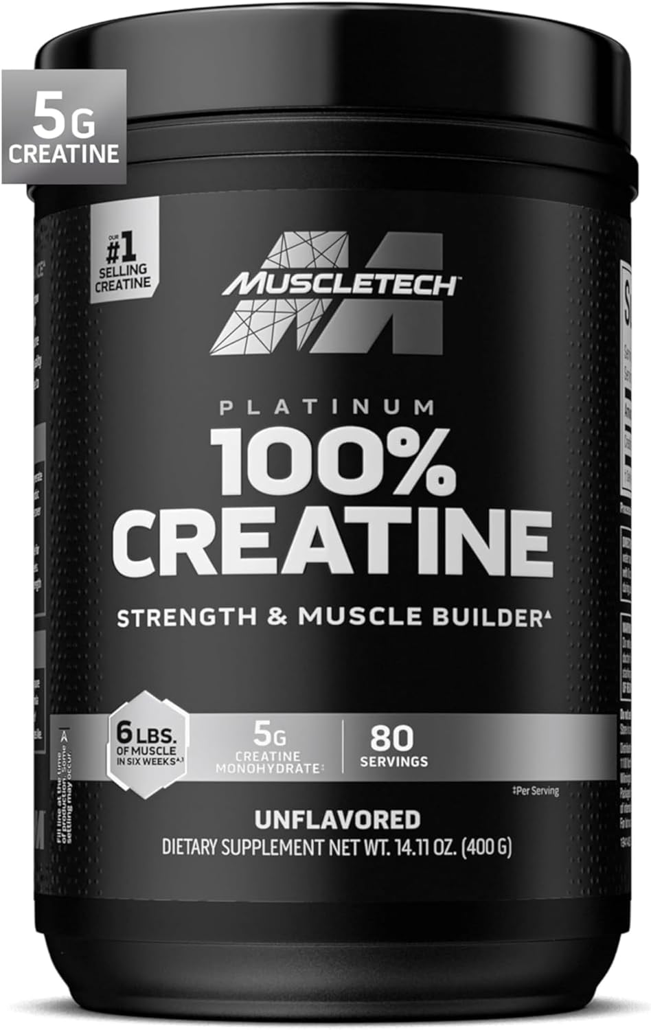 پودر کراتین مونوهیدرات Muscletech Platinum – 400 گرم، بدون طعم، میکرونیزه