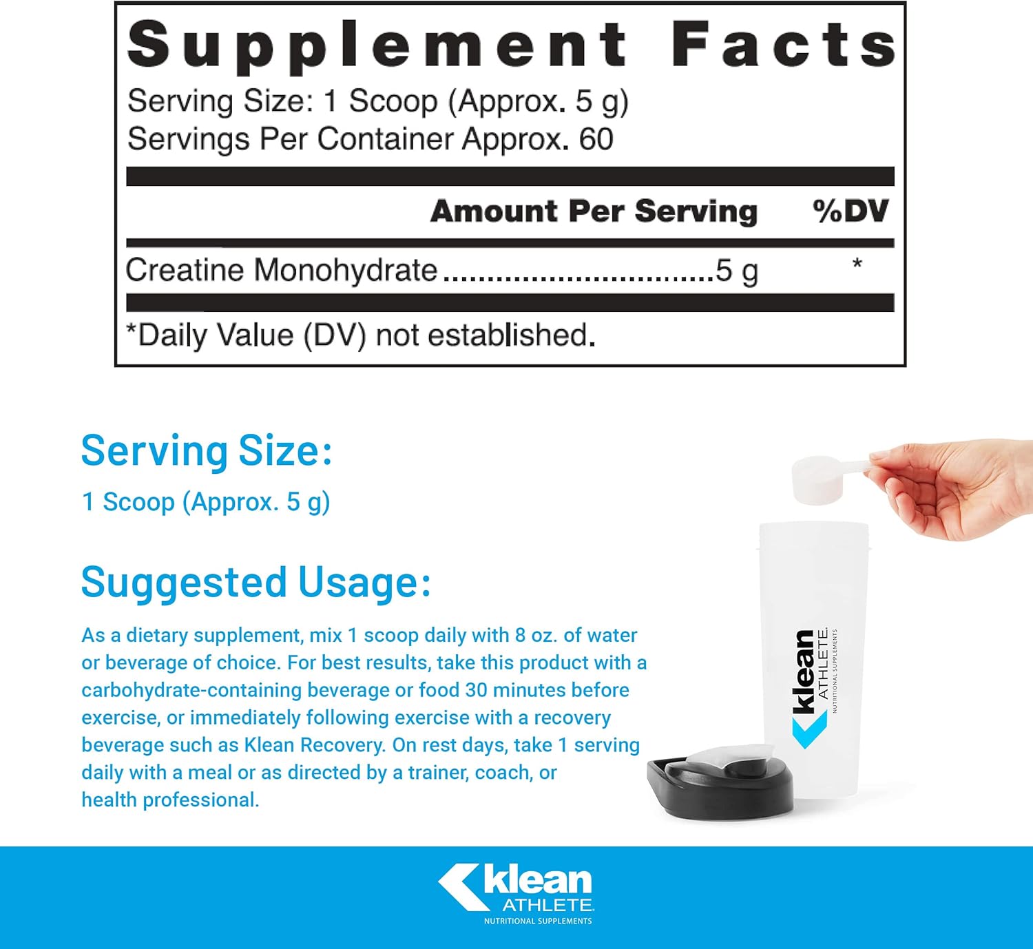 پودر کراتین Klean Athlete – 315 گرم، بدون طعم، دارای گواهی NSF Sport