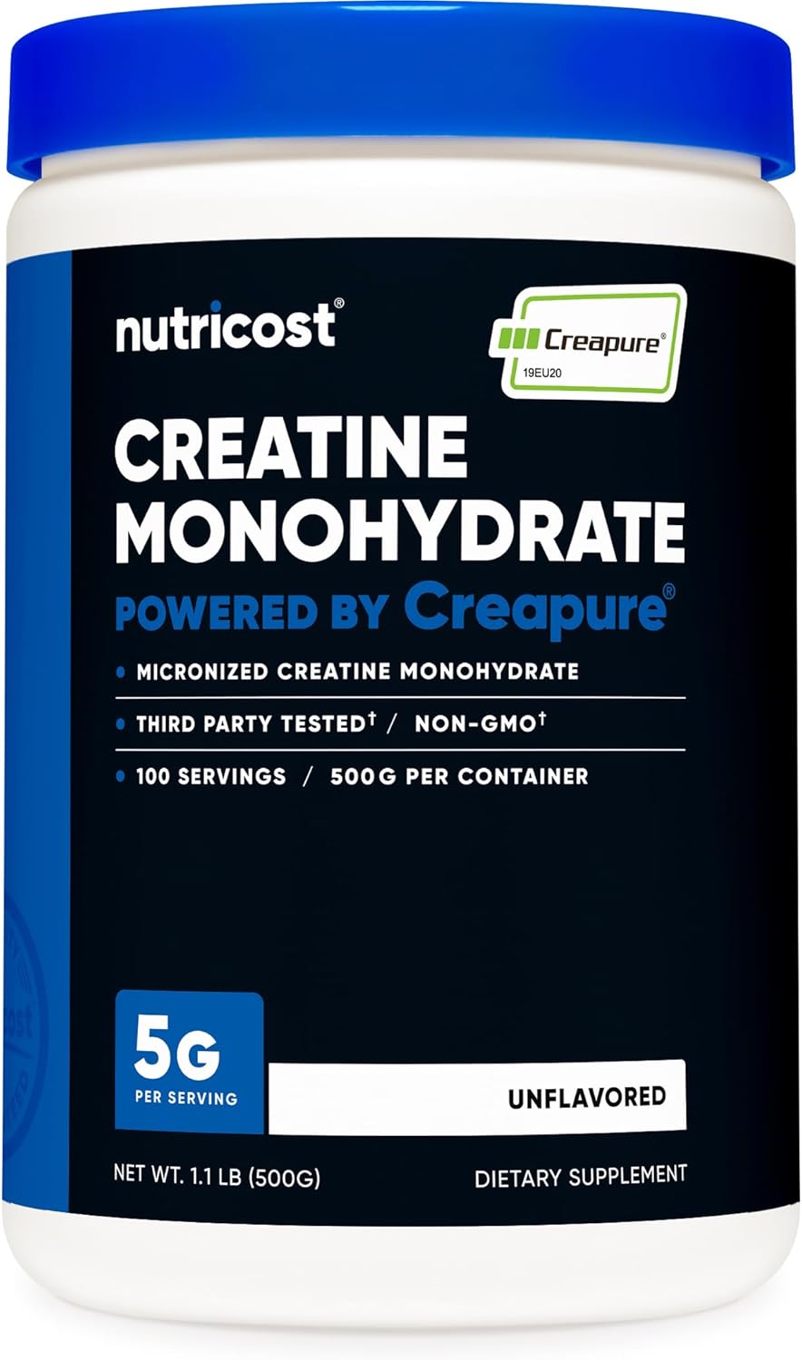 پودر کراتین مونوهیدرات Nutricost Creapure – 100 وعده، بدون گلوتن