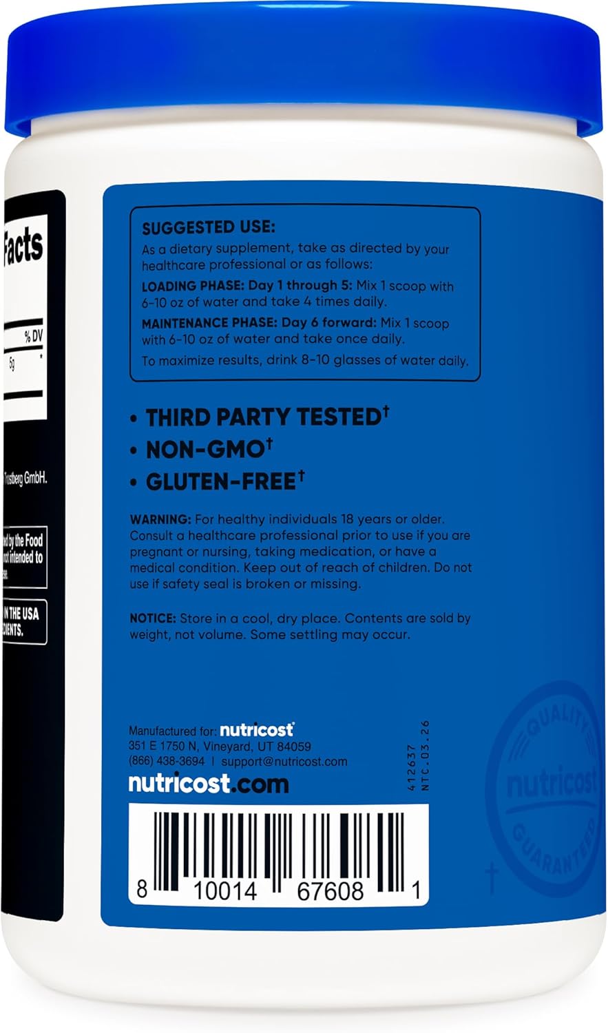 پودر کراتین مونوهیدرات Nutricost Creapure – 100 وعده، بدون گلوتن