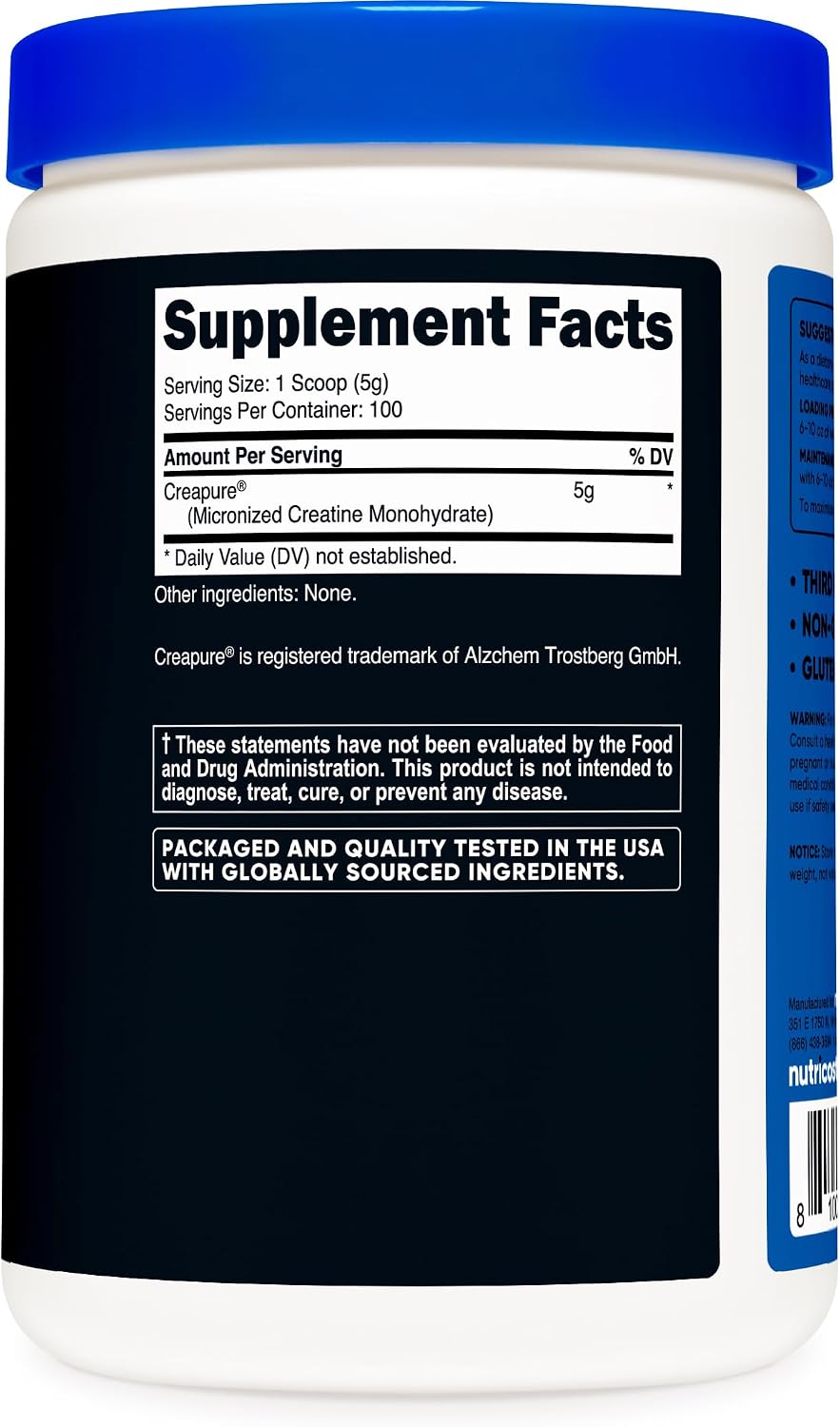 پودر کراتین مونوهیدرات Nutricost Creapure – 100 وعده، بدون گلوتن