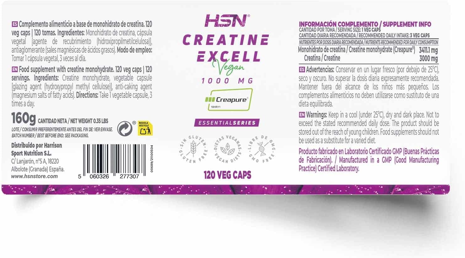 پودر کراتین مونوهیدرات HSN Creapure – 3 گرم، 40 وعده، میکرونیزه
