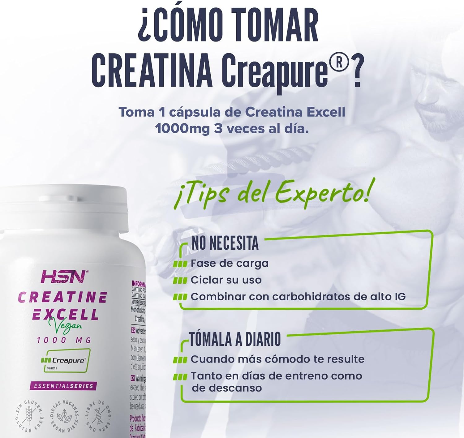 پودر کراتین مونوهیدرات HSN Creapure – 3 گرم، 40 وعده، میکرونیزه