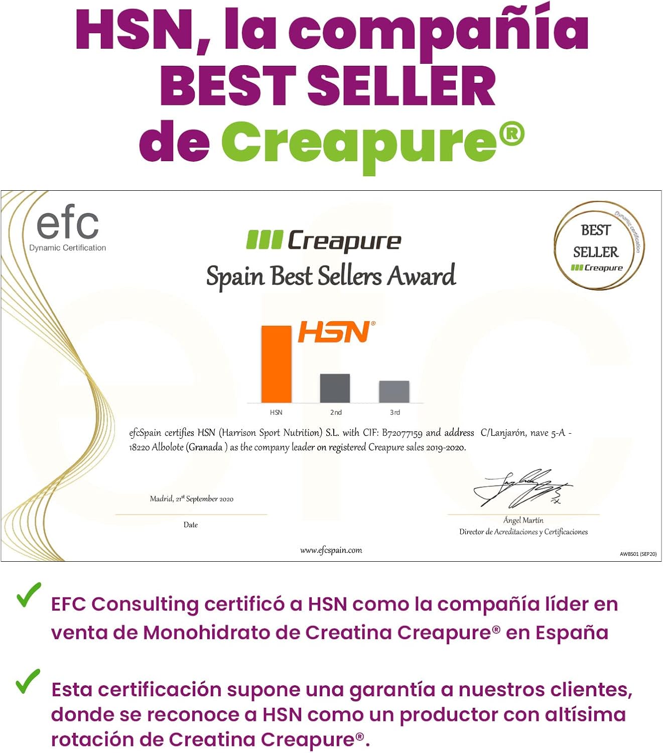 پودر کراتین مونوهیدرات HSN Creapure – 3 گرم، 40 وعده، میکرونیزه