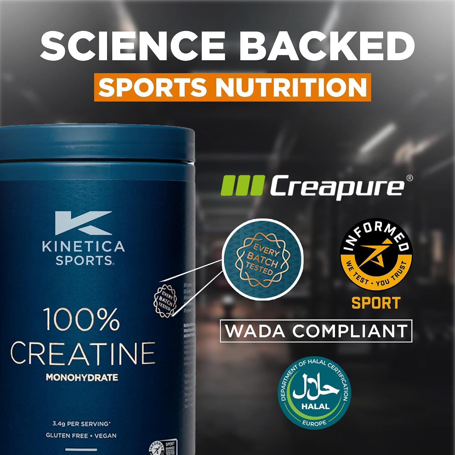 پودر کراتین مونوهیدرات Kinetica Creapure – 500 گرم، 147 وعده، بدون طعم