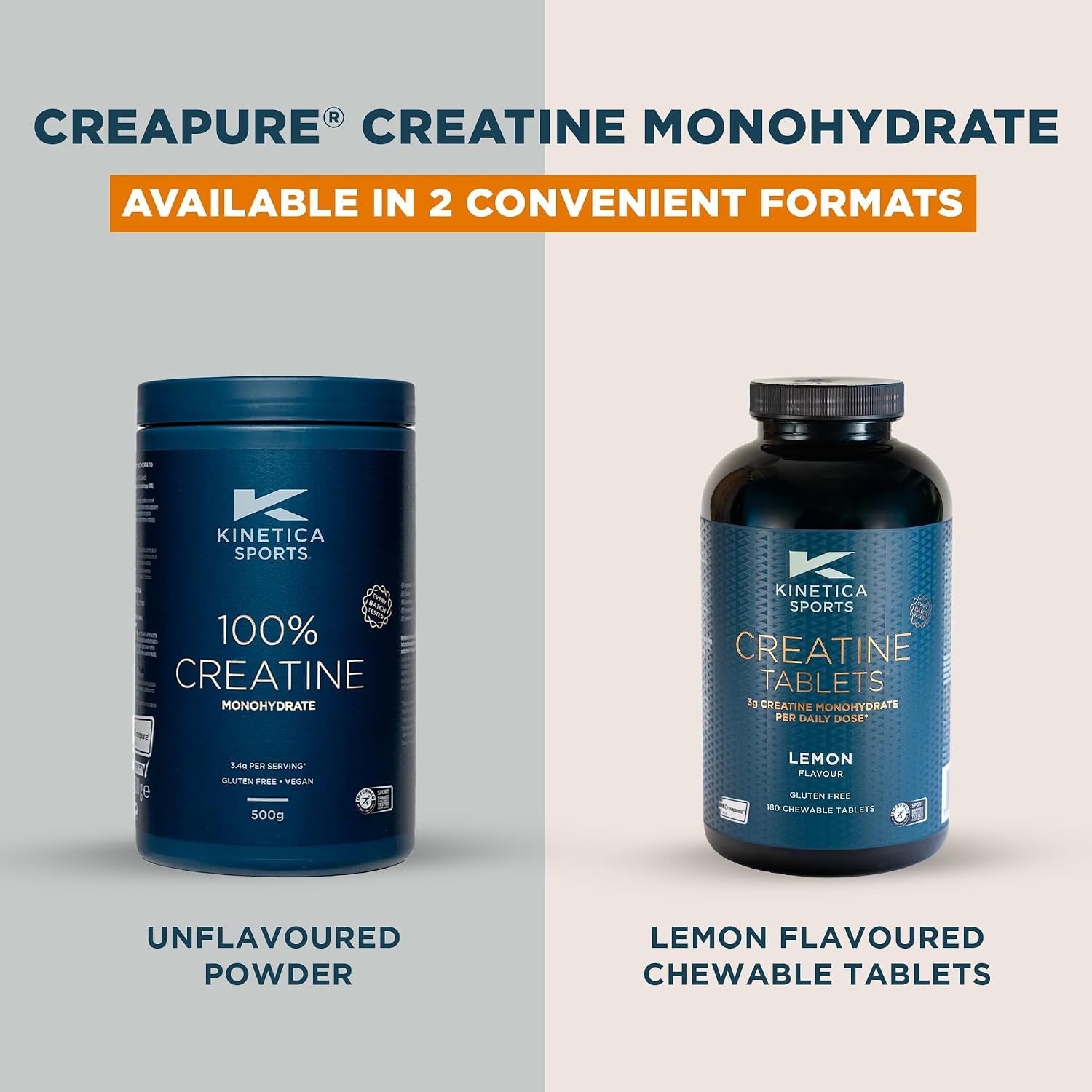پودر کراتین مونوهیدرات Kinetica Creapure – 500 گرم، 147 وعده، بدون طعم