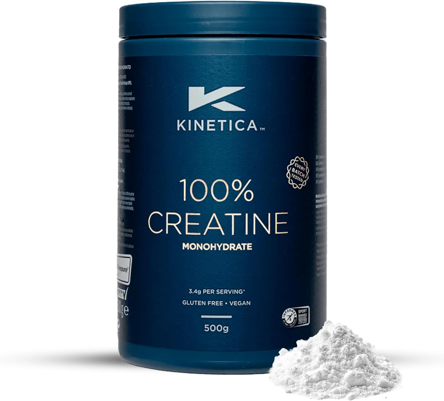 پودر کراتین مونوهیدرات Kinetica Creapure – 500 گرم، 147 وعده، بدون طعم