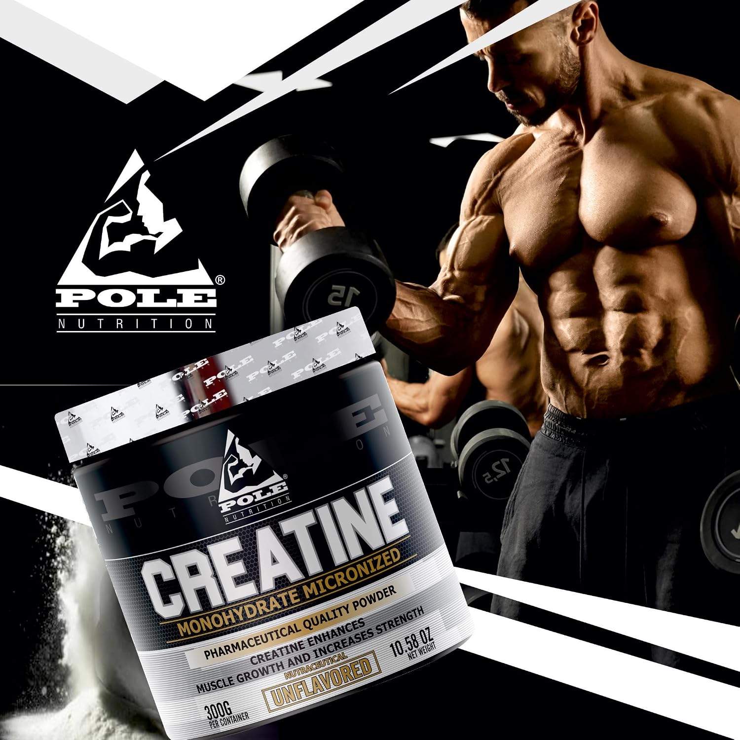 پودر کراتین مونوهیدرات Pole Nutrition – 300 گرم، بدون طعم، میکرونیزه