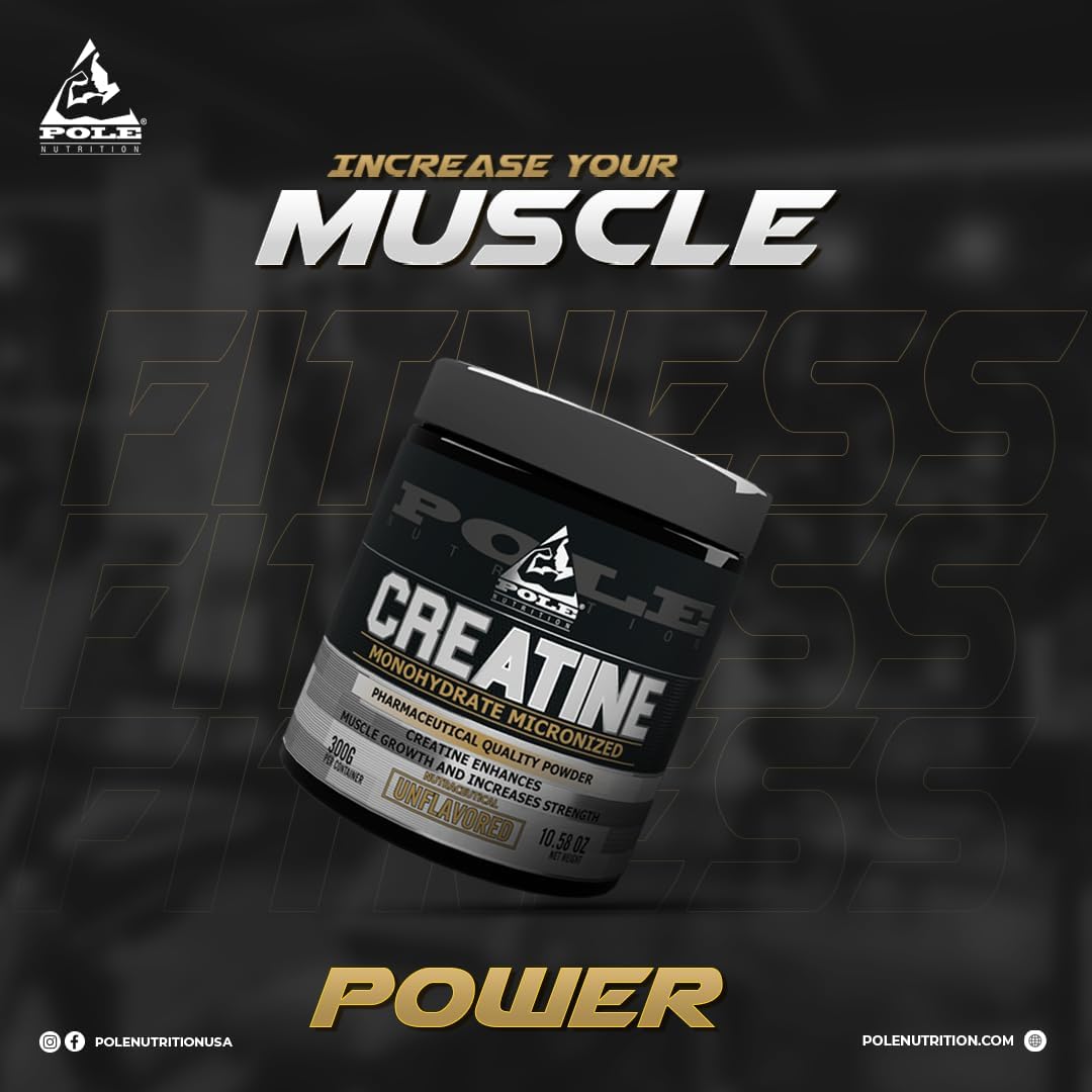 پودر کراتین مونوهیدرات Pole Nutrition – 300 گرم، بدون طعم، میکرونیزه