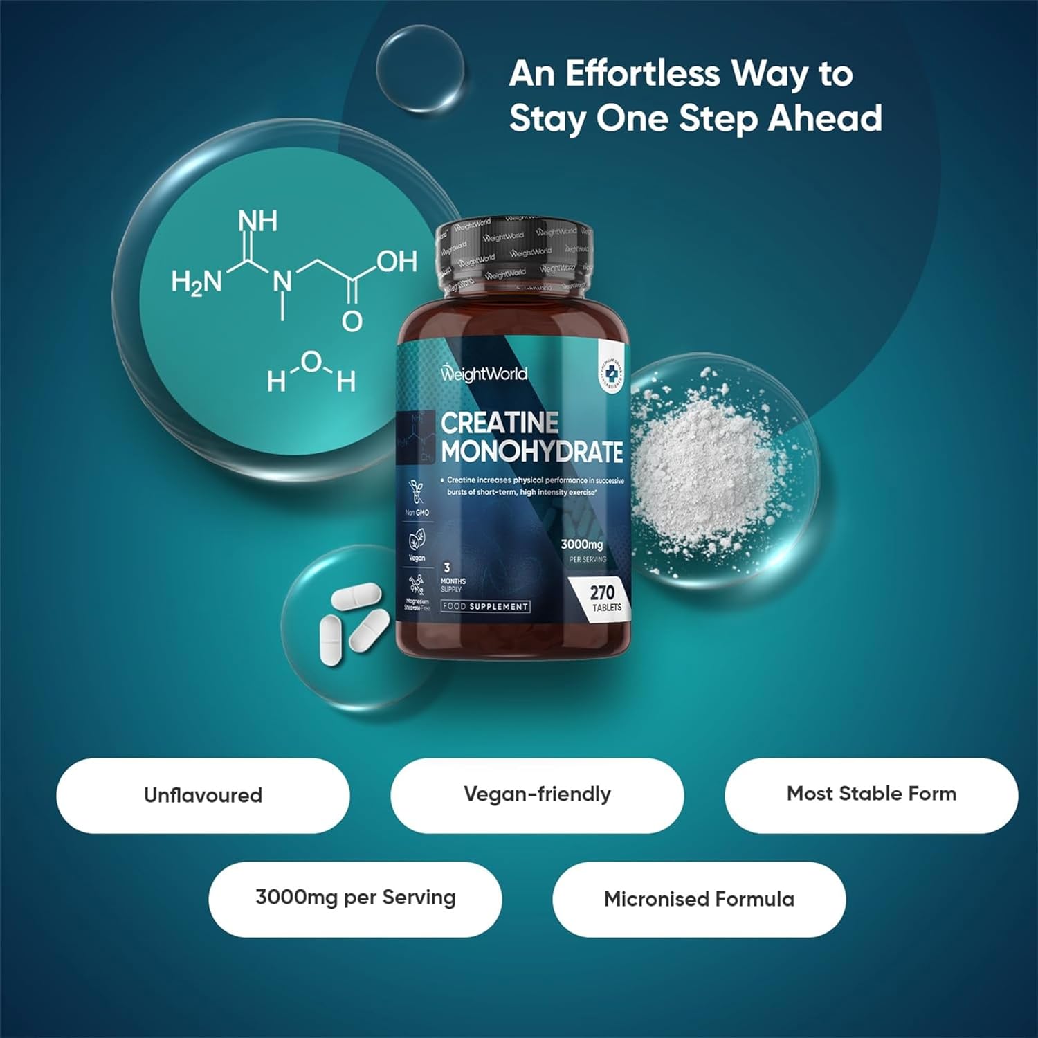 قرص کراتین مونوهیدرات WeightWorld – 270 قرص، میکرونیزه