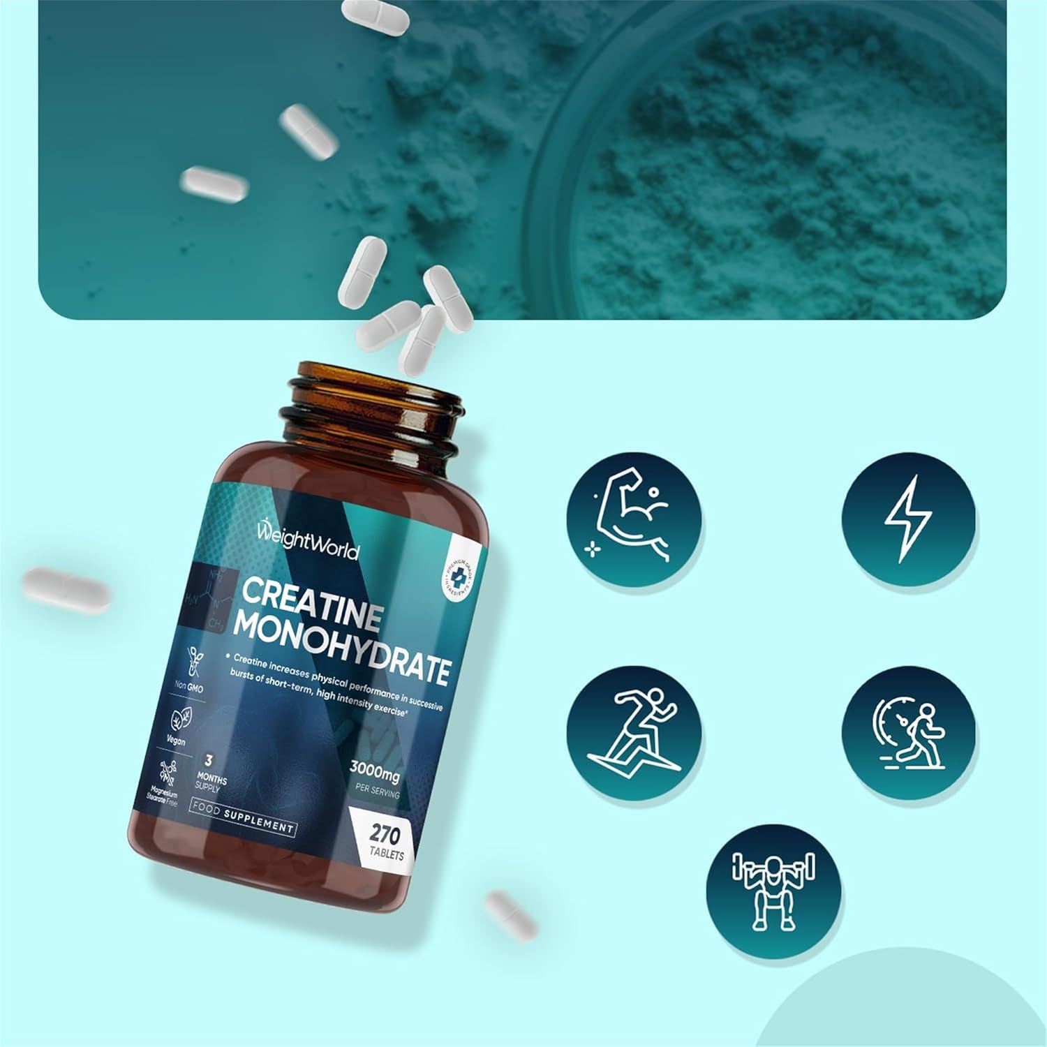 قرص کراتین مونوهیدرات WeightWorld – 270 قرص، میکرونیزه