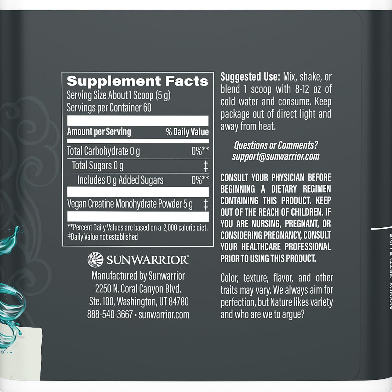 پودر کراتین مونوهیدرات Sunwarrior – 300 گرم، بدون طعم، وگان