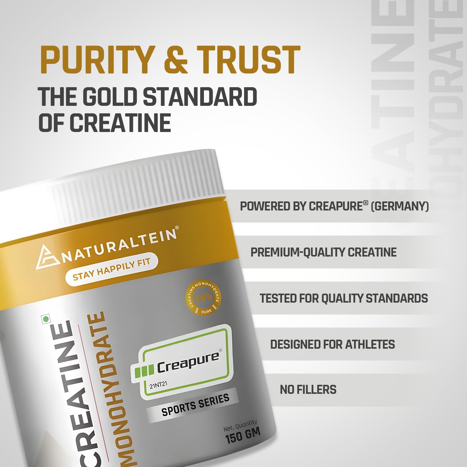 پودر کراتین مونوهیدرات NATURALTEIN Creapure – 150 گرم، بدون طعم، میکرونیزه