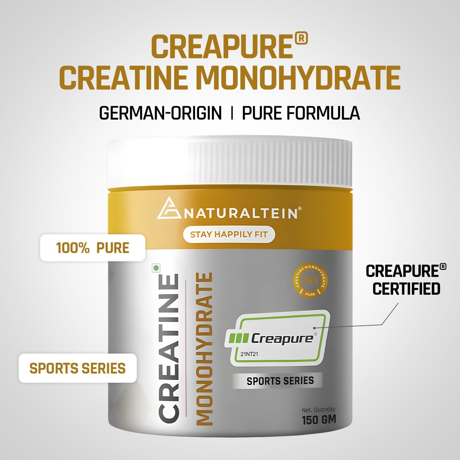 پودر کراتین مونوهیدرات NATURALTEIN Creapure – 150 گرم، بدون طعم، میکرونیزه