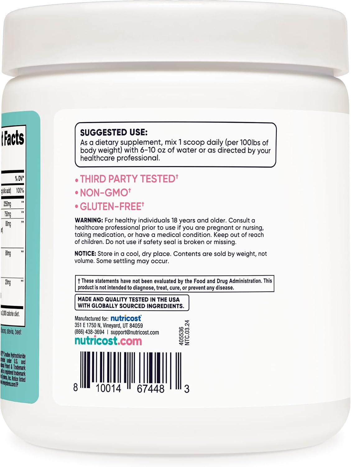 پودر کراتین مونوهیدرات Nutricost – 50 وعده، طعم لیموناد توت‌فرنگی، میکرونیزه