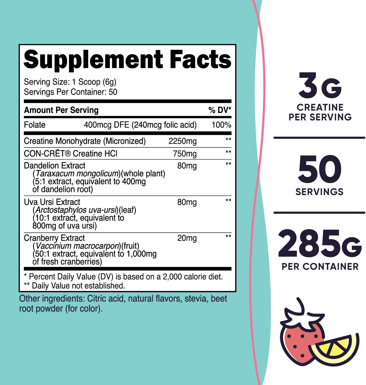 پودر کراتین مونوهیدرات Nutricost – 50 وعده، طعم لیموناد توت‌فرنگی، میکرونیزه