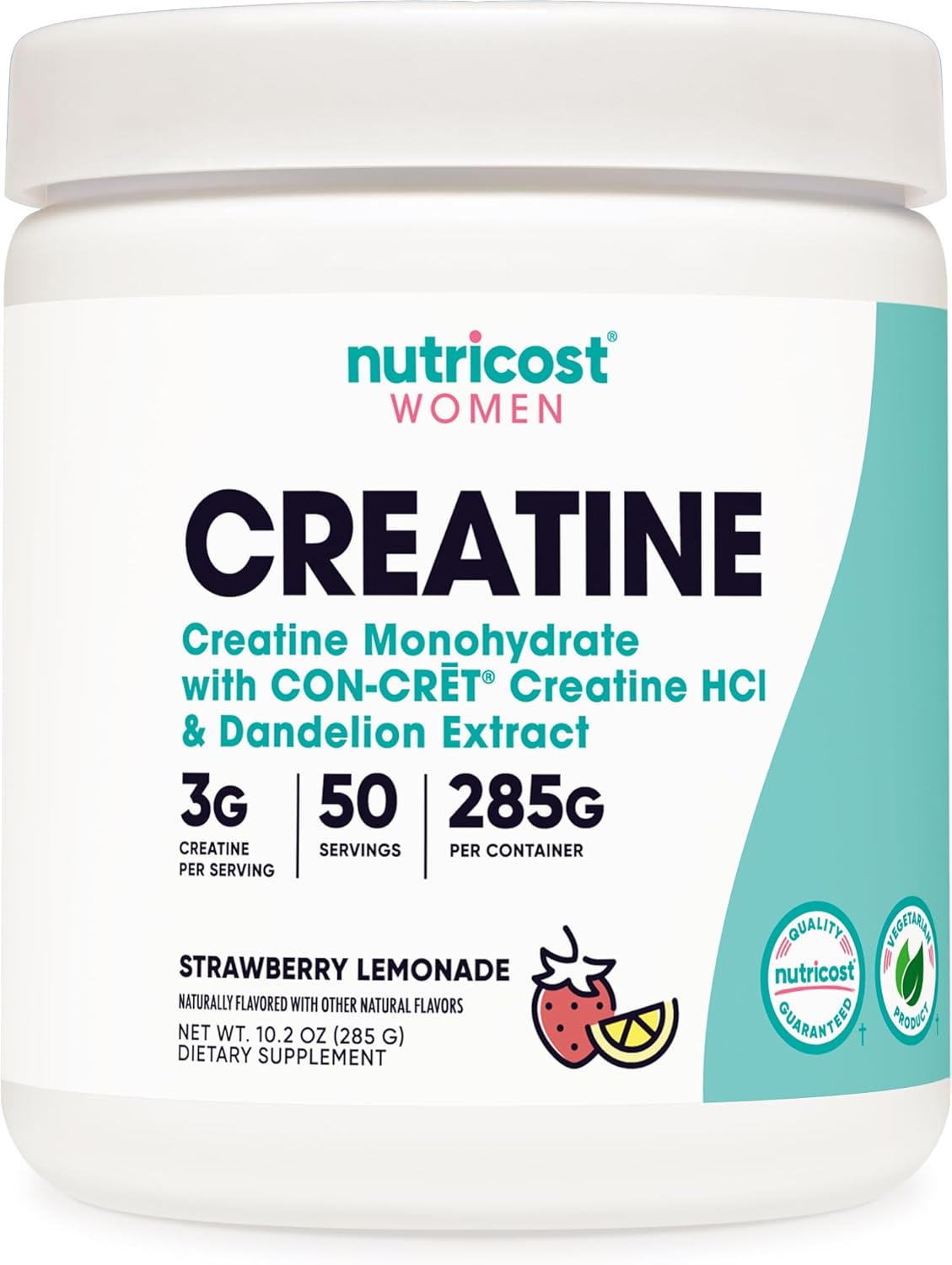 پودر کراتین مونوهیدرات Nutricost – 50 وعده، طعم لیموناد توت‌فرنگی، میکرونیزه
