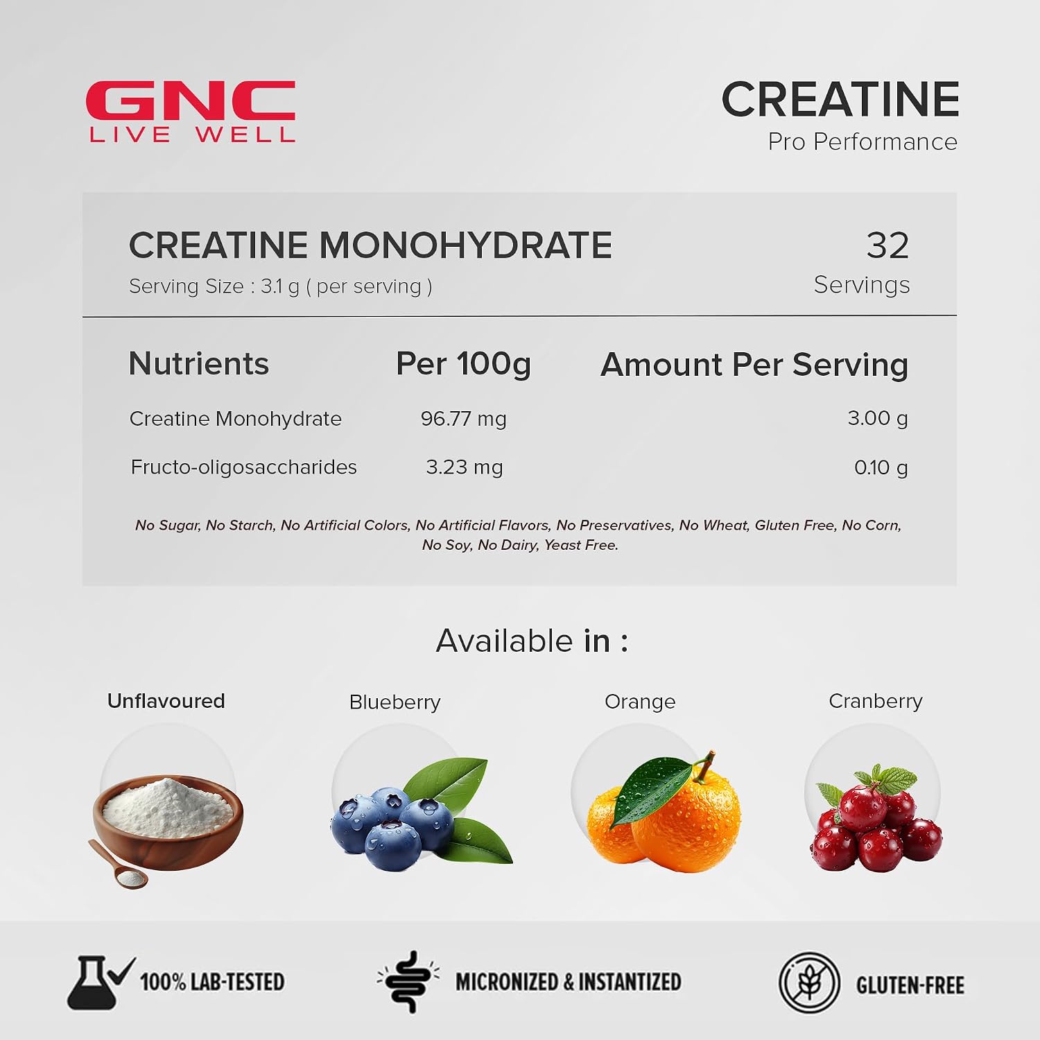 پودر کراتین مونوهیدرات GNC – بدون طعم، میکرونیزه