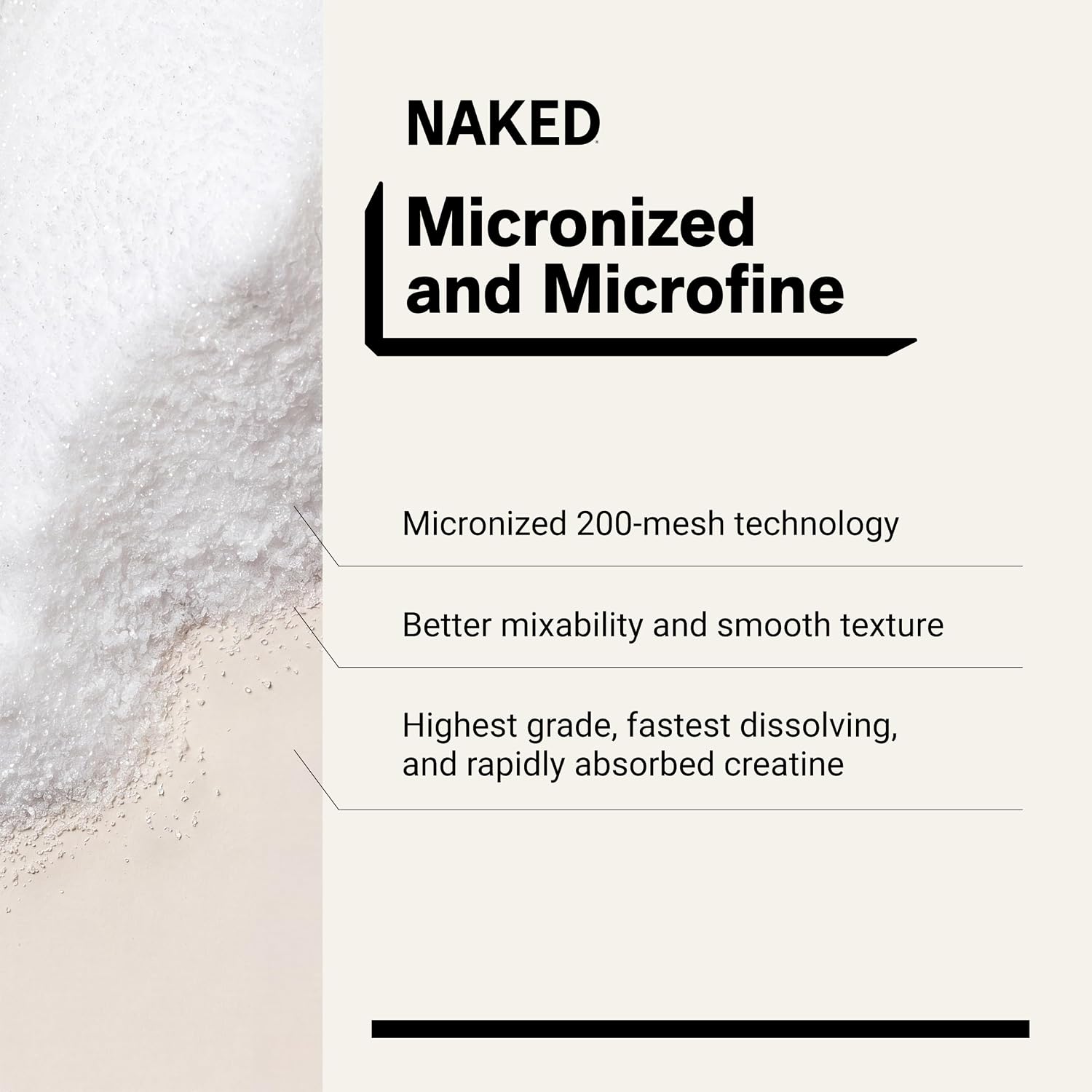 پودر کراتین مونوهیدرات NAKED – 500 گرم، 100 وعده، میکرونیزه
