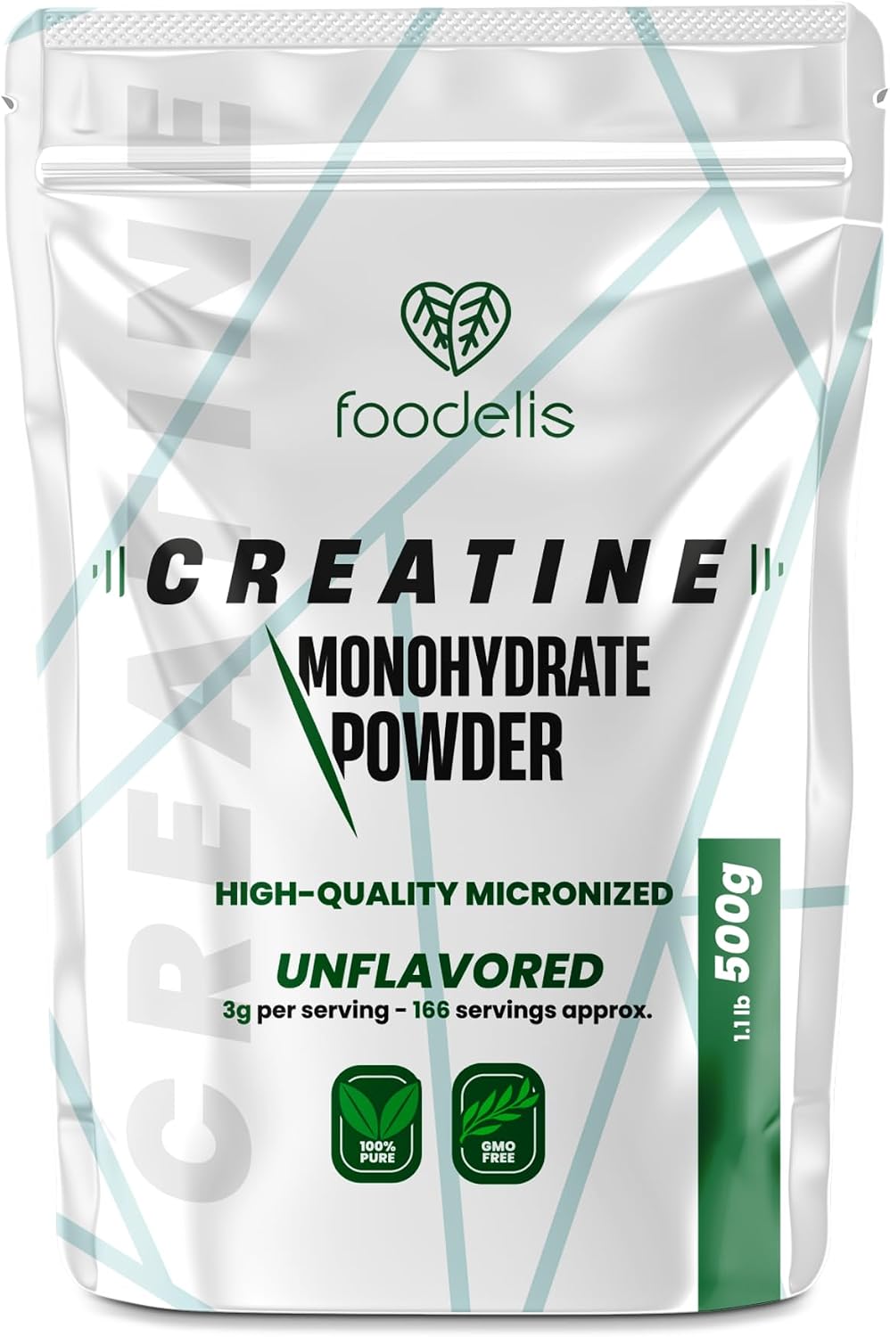 پودر کراتین مونوهیدرات FOODELIS – 500 گرم، 166 وعده، میکرونیزه