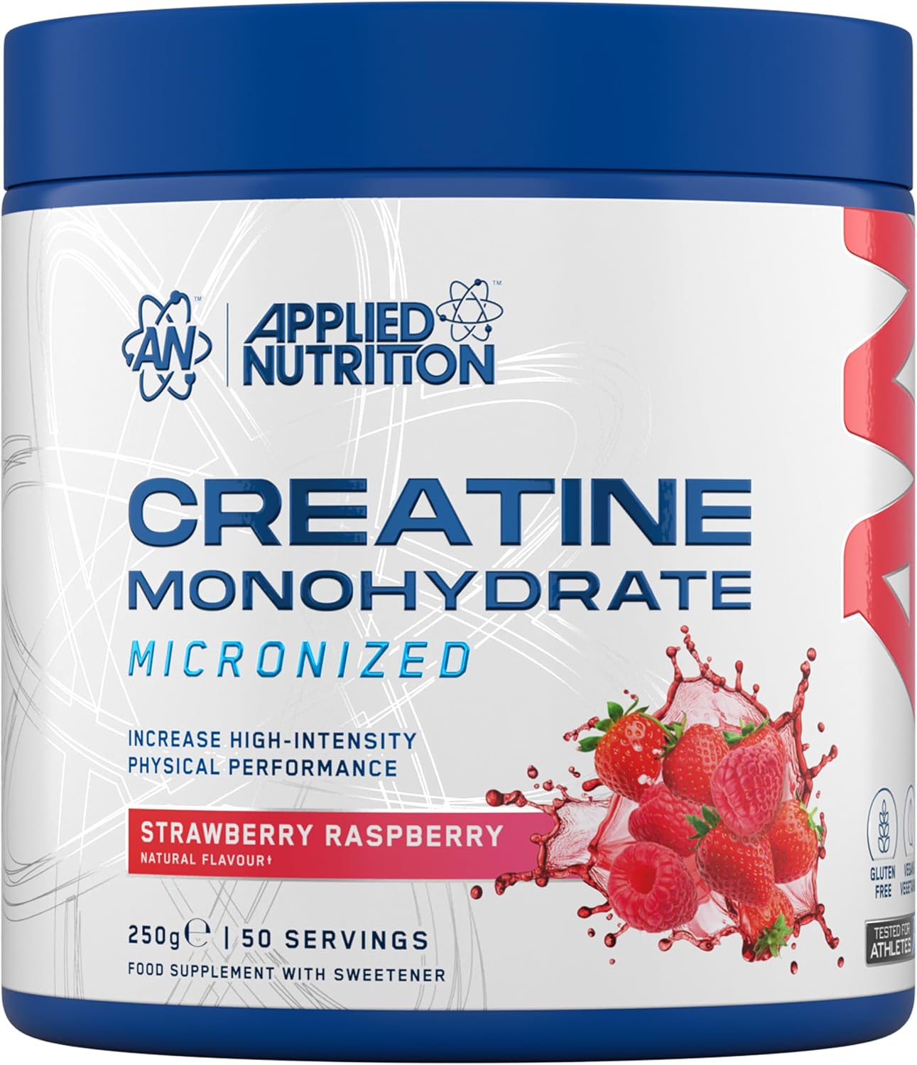 پودر کراتین مونوهیدرات Applied Nutrition – 250 گرم، 50 وعده، طعم توت‌فرنگی