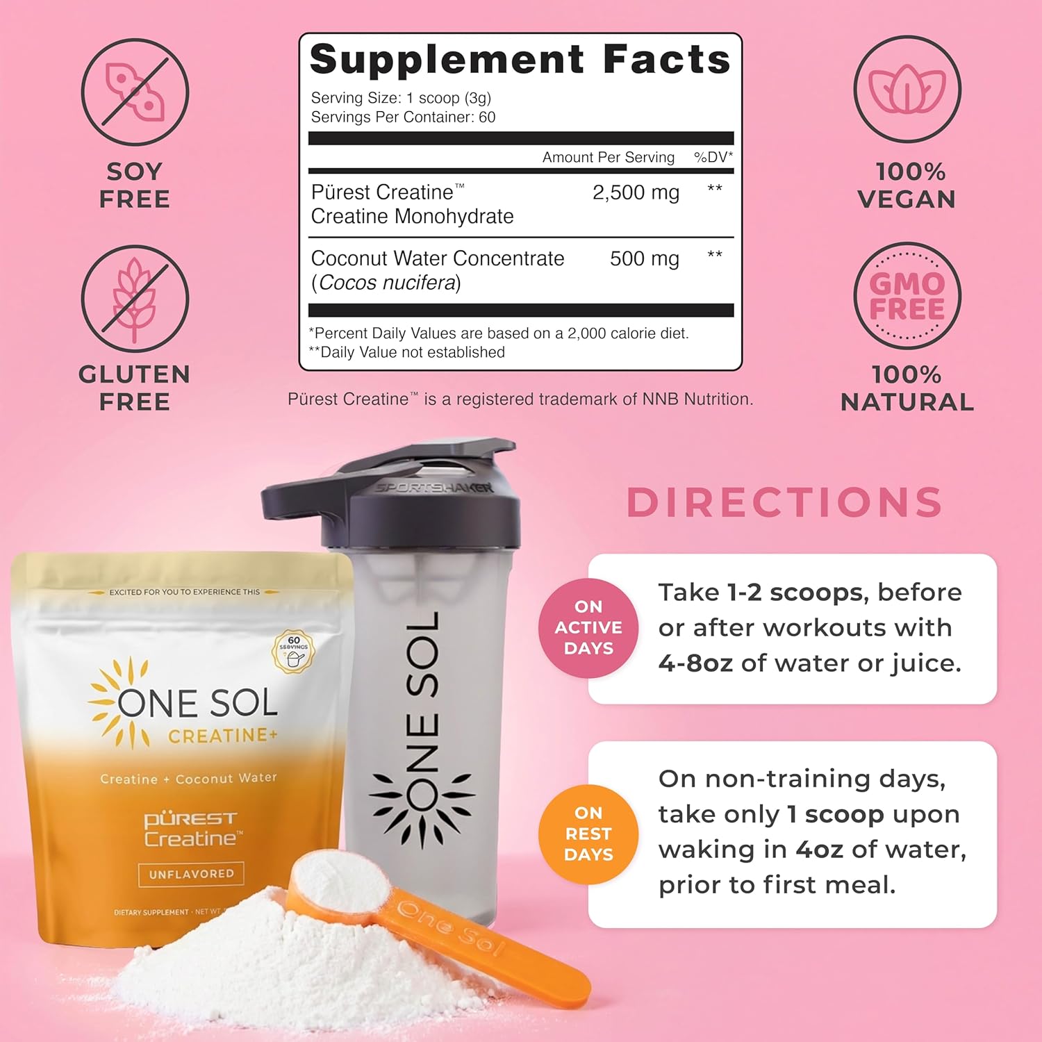 پودر کراتین One Sol Creapure – 100 وعده، بدون طعم، وگان