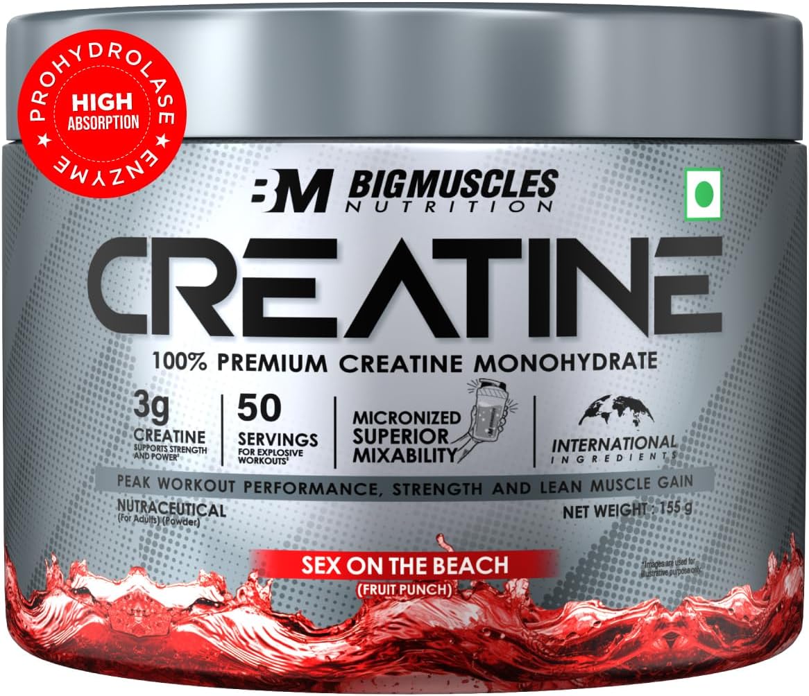 پودر کراتین مونوهیدرات Bigmuscles Nutrition – 150 گرم، 50 وعده، طعم سکس آن د بیچ