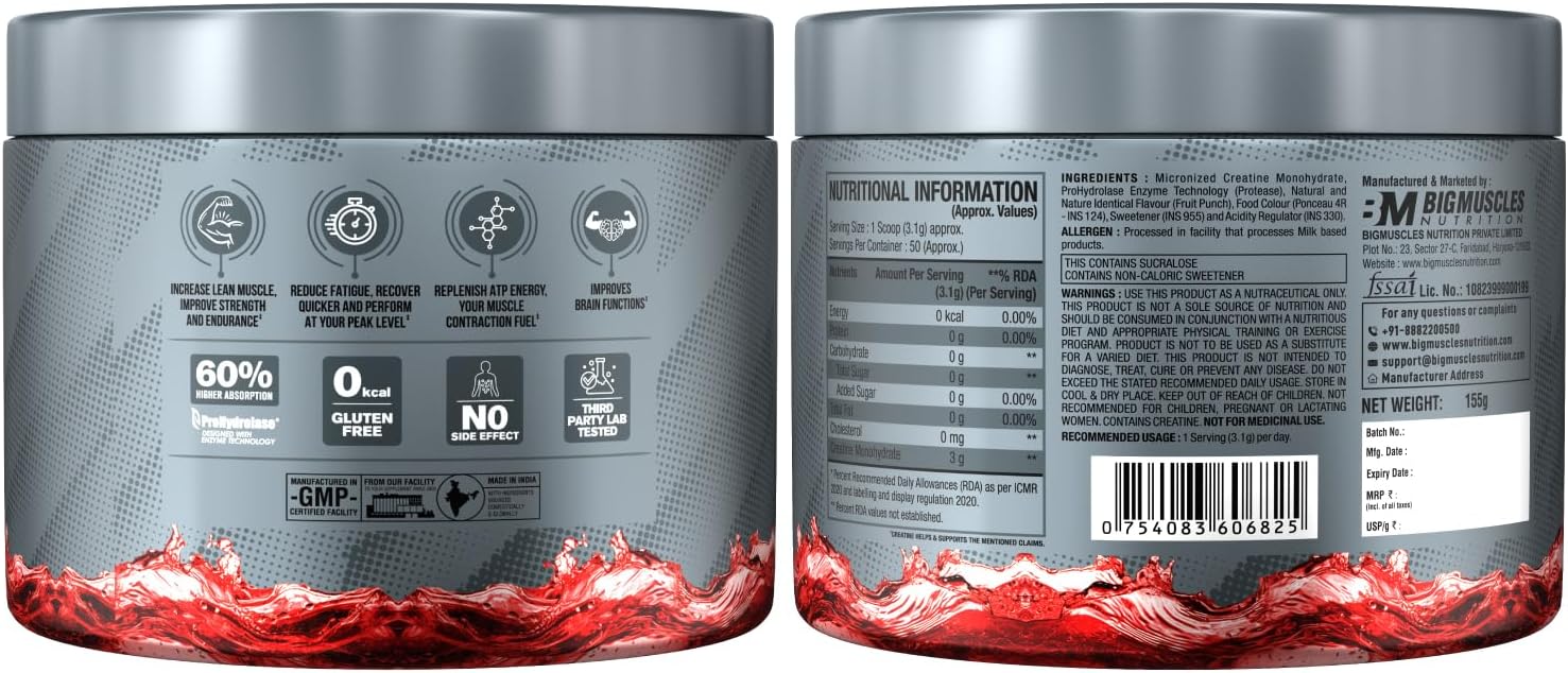 پودر کراتین مونوهیدرات Bigmuscles Nutrition – 150 گرم، 50 وعده، طعم سکس آن د بیچ