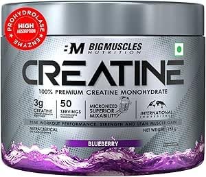 پودر کراتین مونوهیدرات Bigmuscles Nutrition – 150 گرم، 50 وعده، طعم بلوبری