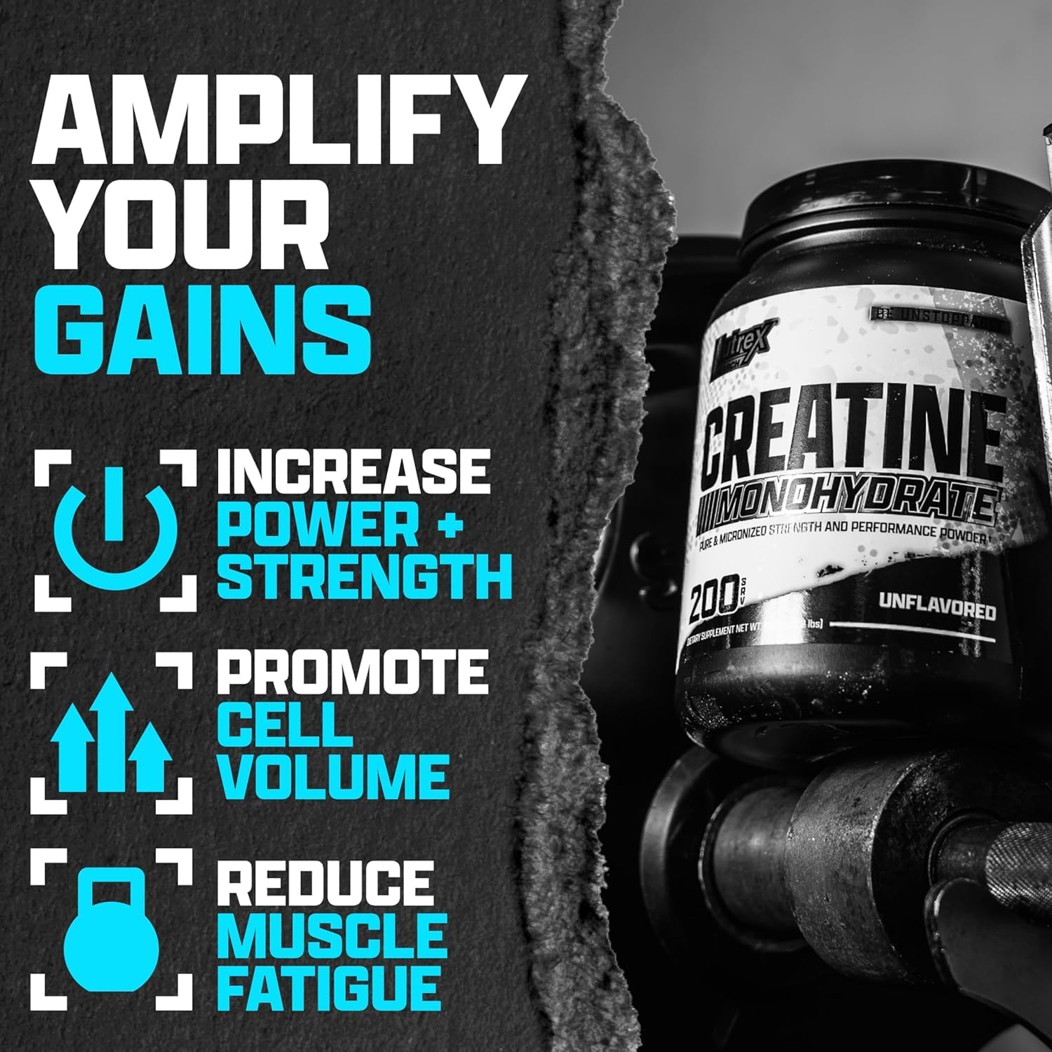 پودر کراتین مونوهیدرات Nutrex Research – 200 وعده، بدون طعم، میکرونیزه