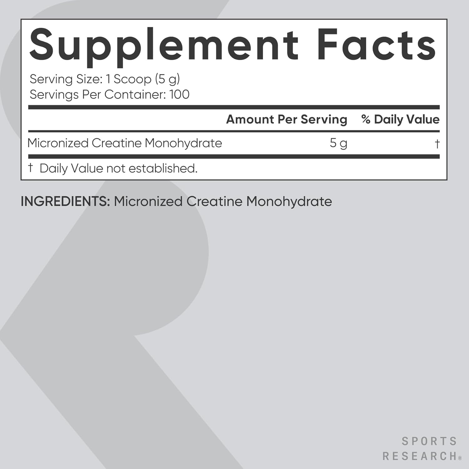پودر کراتین مونوهیدرات Sports Research – 5 گرم، میکرونیزه