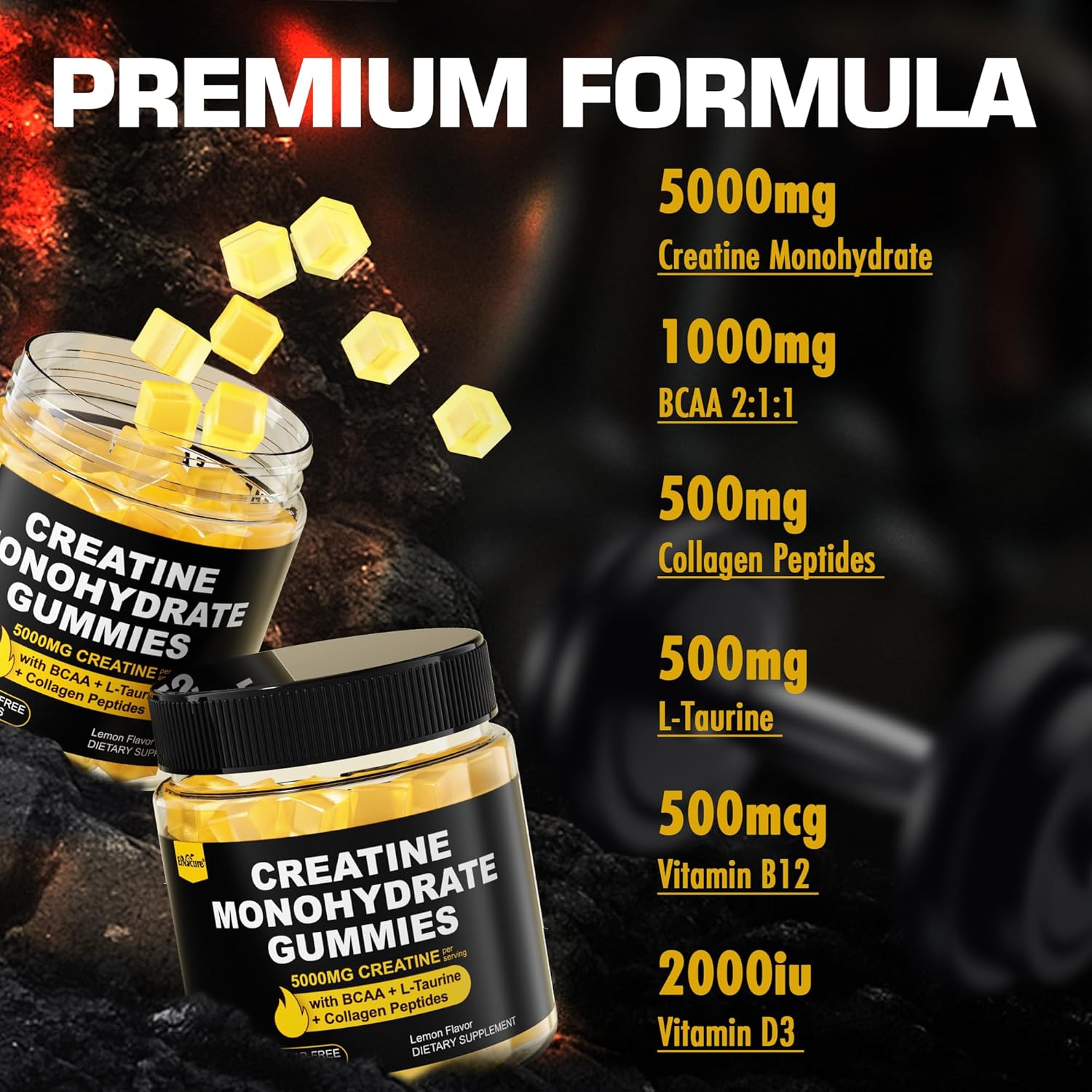 پاستیل کراتین مونوهیدرات EnvyCure BCAA – طعم لیمو، وگان