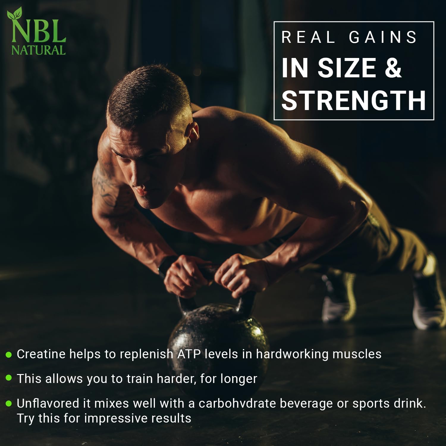 پودر کراتین مونوهیدرات NBL NATURAL – 400 گرم، 80 وعده، بدون طعم