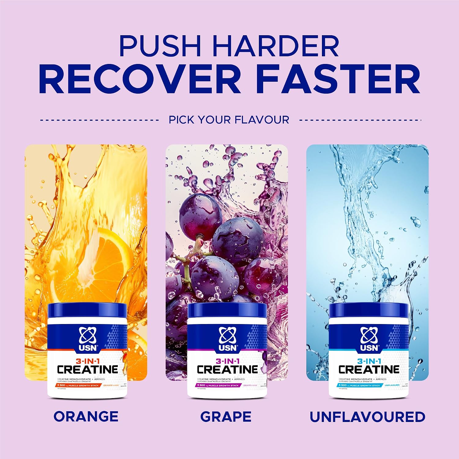 پودر کراتین مونوهیدرات USN – 200 گرم، طعم انگور، میکرونیزه