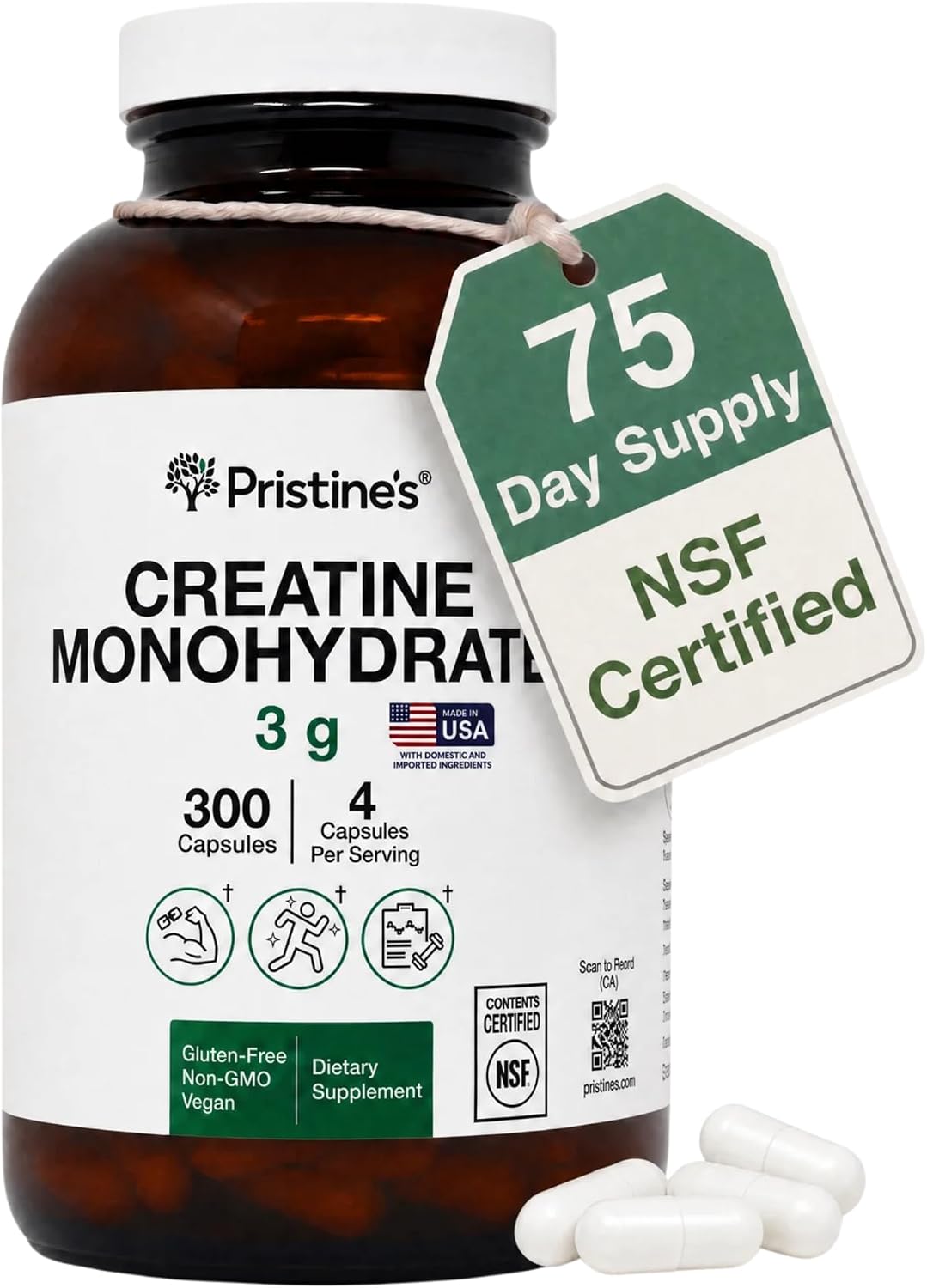 کپسول کراتین مونوهیدرات PRISTINE'S – 3 گرم