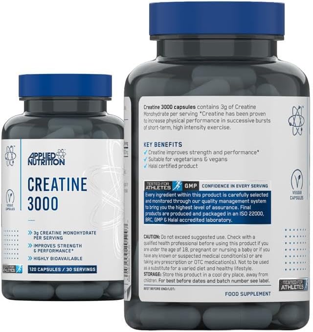 کپسول کراتین مونوهیدرات Applied Nutrition – 120 کپسول، میکرونیزه