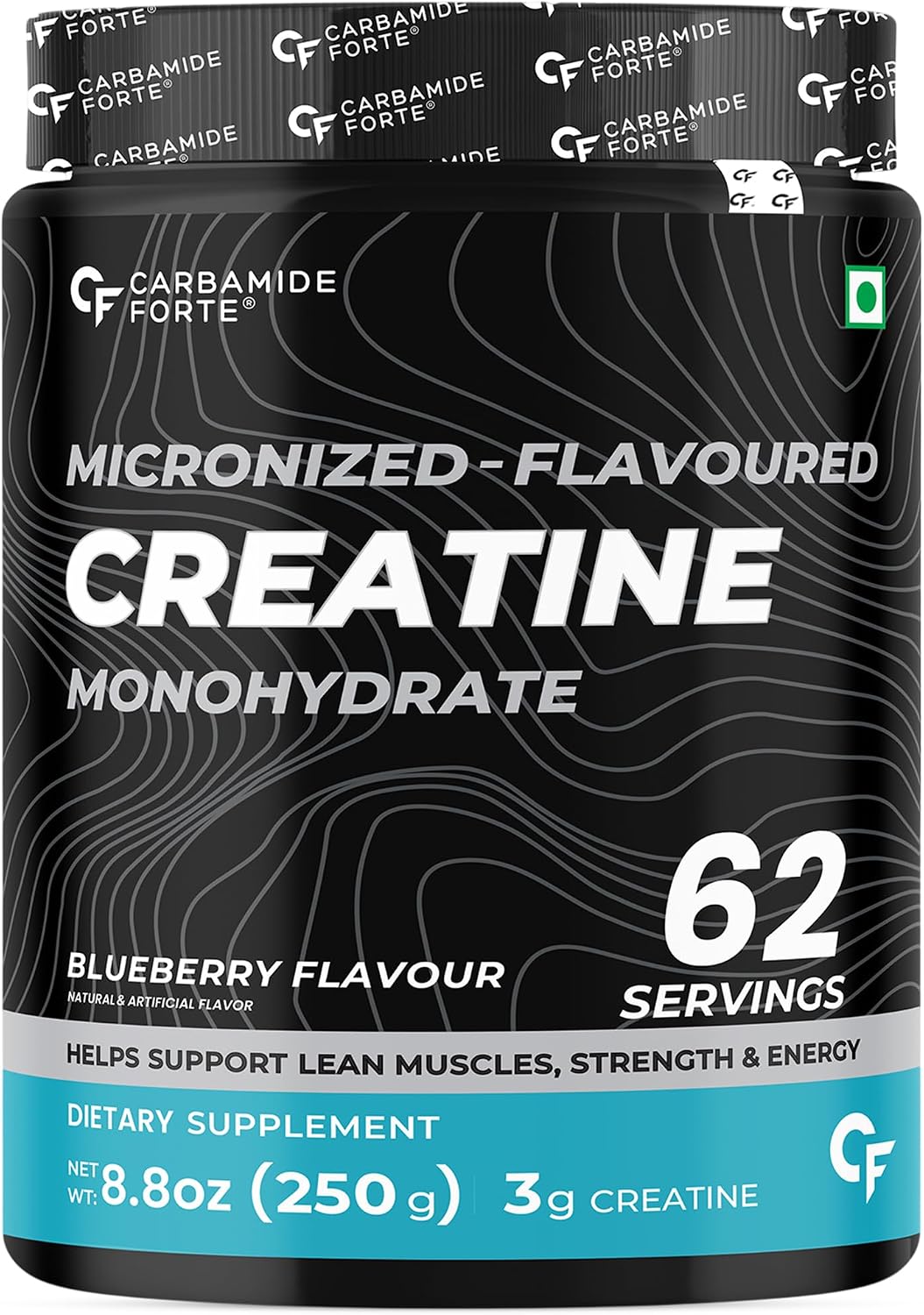 پودر کراتین مونوهیدرات Carbamide Forte – 250 گرم، 62 وعده، طعم بلوبری