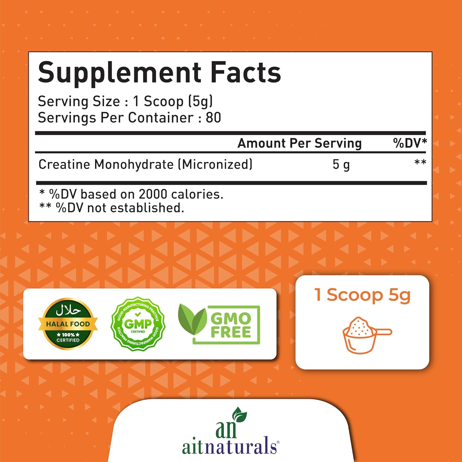 پودر کراتین مونوهیدرات aitnaturals – 400 گرم، 80 وعده، بدون طعم
