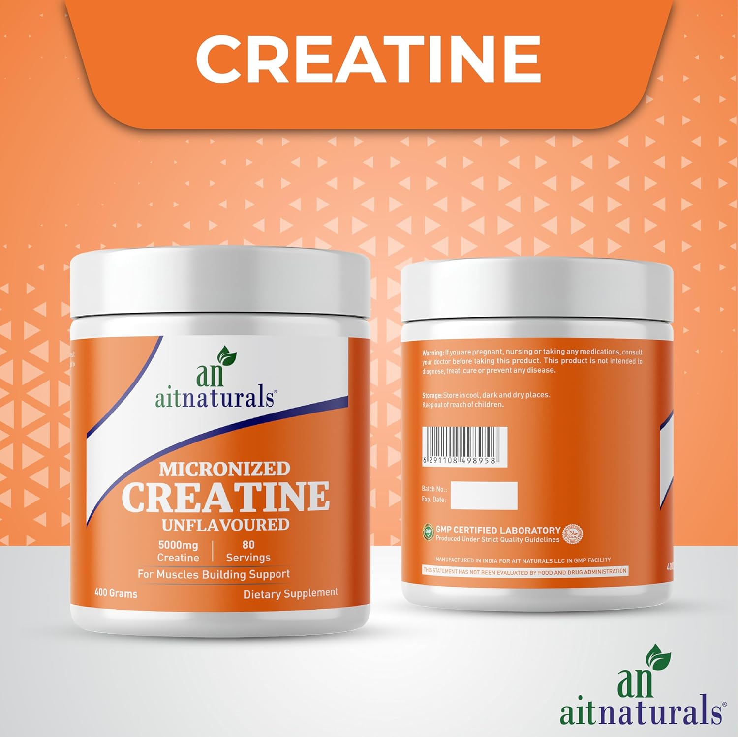 پودر کراتین مونوهیدرات aitnaturals – 400 گرم، 80 وعده، بدون طعم