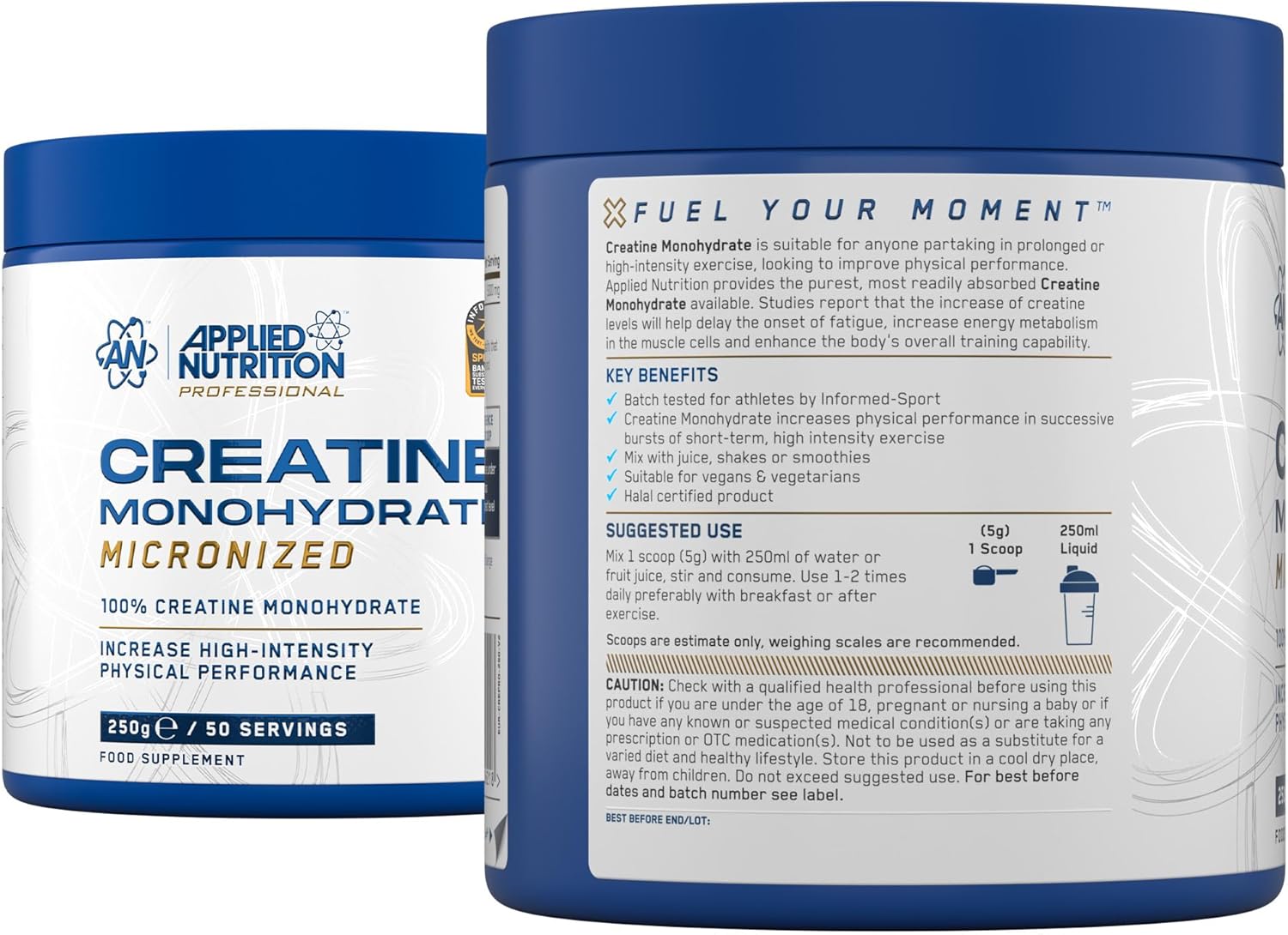 پودر کراتین مونوهیدرات Applied Nutrition – 250 گرم، 50 وعده، بدون طعم