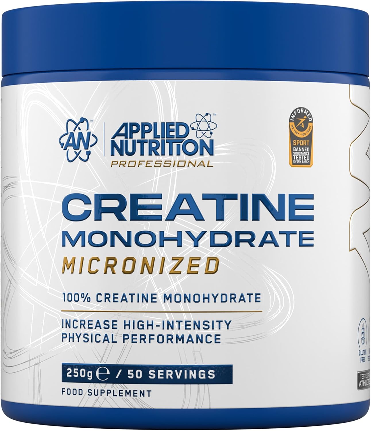 پودر کراتین مونوهیدرات Applied Nutrition – 250 گرم، 50 وعده، بدون طعم