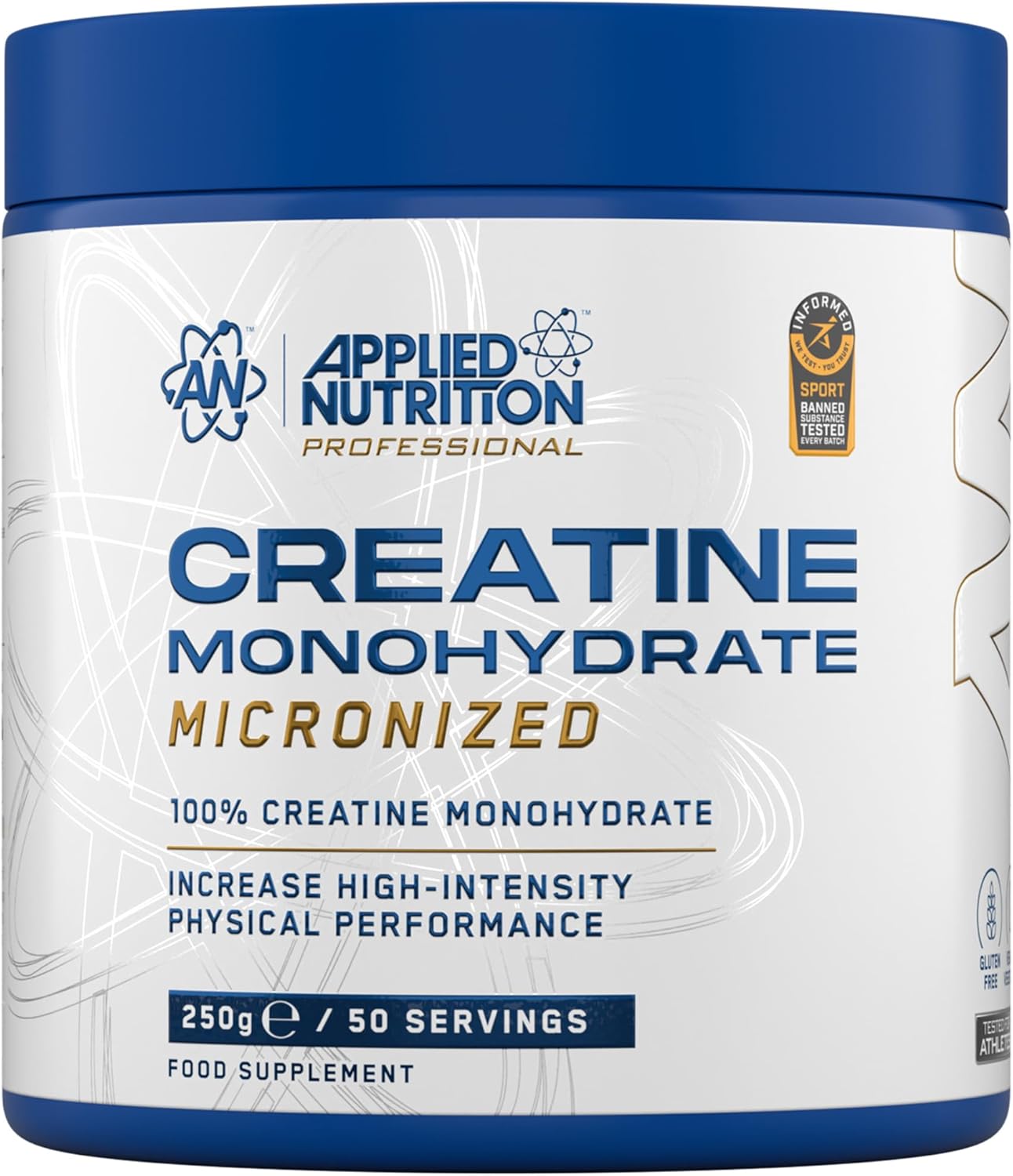 پودر کراتین مونوهیدرات Applied Nutrition – 250 گرم، 50 وعده، بدون طعم