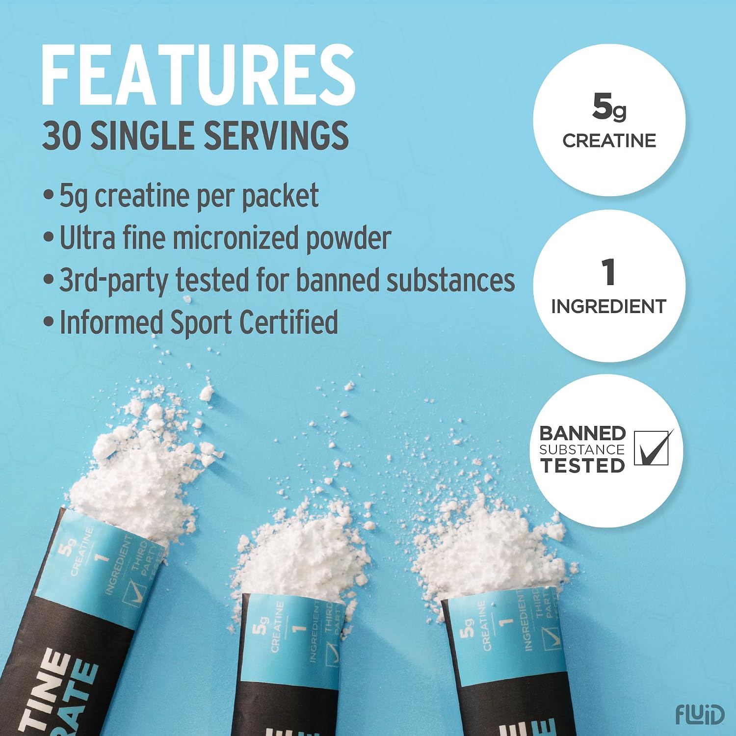 پودر کراتین مونوهیدرات Fluid – 5 گرم، میکرونیزه